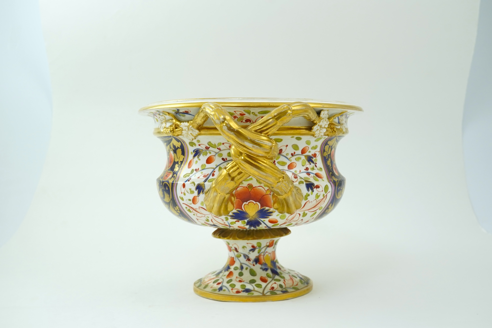 A large Bloor Derby Imari twin handled campana shaped urn, early 19th century